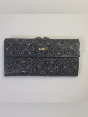 Rioni Moda Italia Continental Clasp Black Monogram Gold Tone Wallet